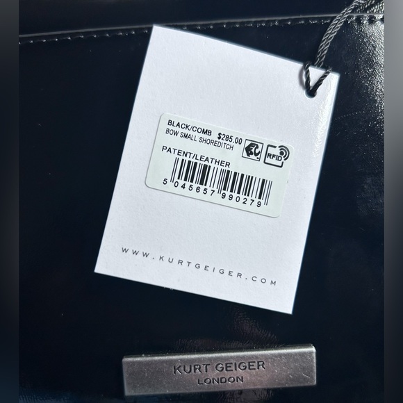 Kurt Geiger Elegant Black Designer Bag with Silver Bow/Shoreditch - Picture 8 of 8